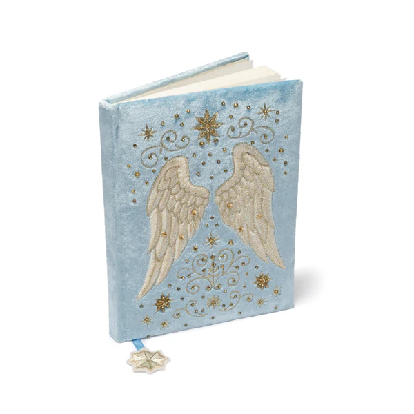 010001603 1 Notitieboek fluweel blauw met engelenvleugels