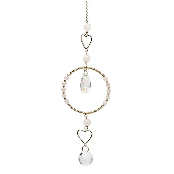Suncatcher harten met rozenkwarts en kristal