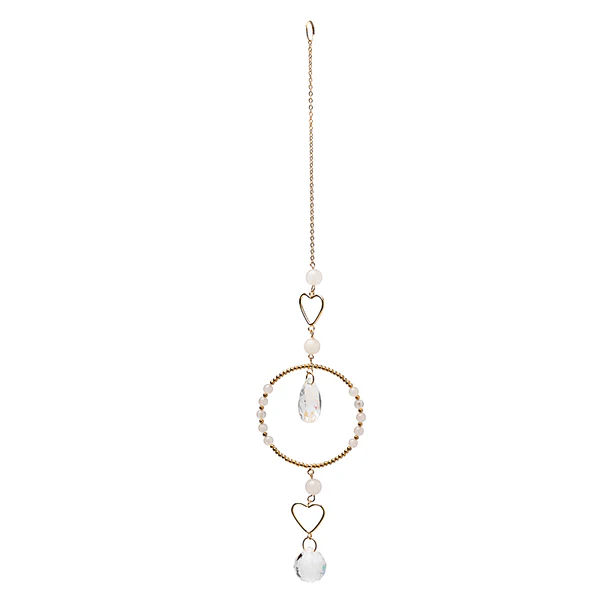 Suncatcher harten met rozenkwarts en kristal