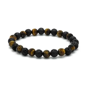 010012717 Armband voor brede pols met tijgeroog en lavasteen