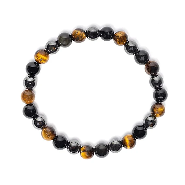 010012718 2 Armband voor brede pols met tijgeroog, hematiet en obsidiaan