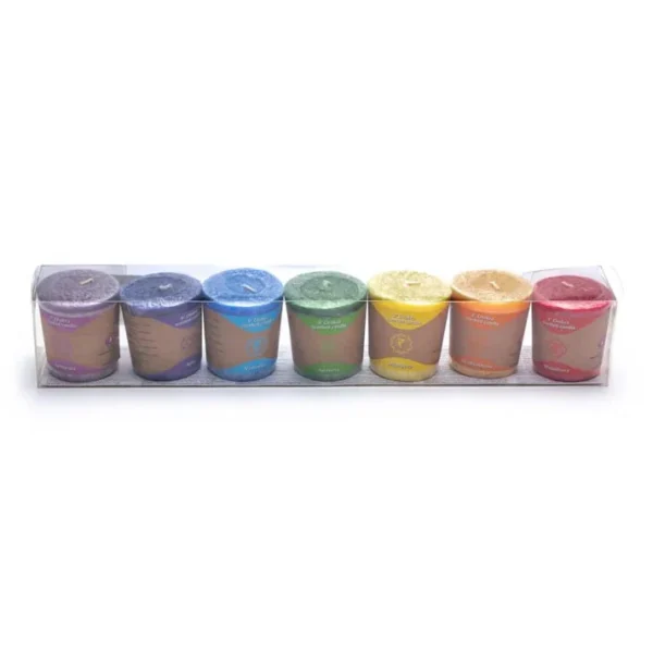 Geurkaarsjes votief chakra 7 stuks in geschenkdoos
