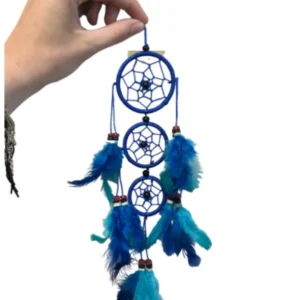 0207109937 1 Dromenvanger Blauw & Turquoise 6cm - 3 ringen- Dreamcatcher