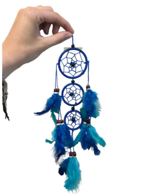 0207109937 1 Dromenvanger Blauw & Turquoise 6cm - 3 ringen- Dreamcatcher