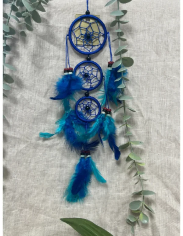 0207109937 2 Dromenvanger Blauw & Turquoise 6cm - 3 ringen- Dreamcatcher