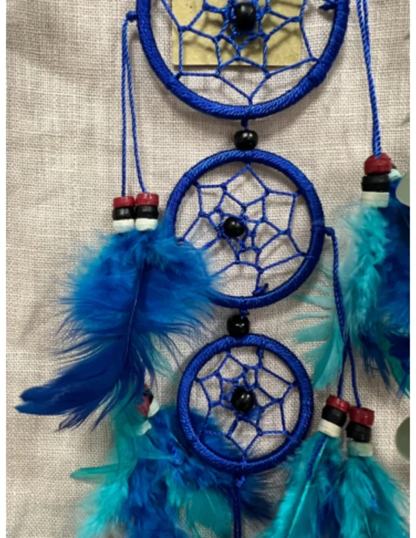 0207109937 3 Dromenvanger Blauw & Turquoise 6cm - 3 ringen- Dreamcatcher
